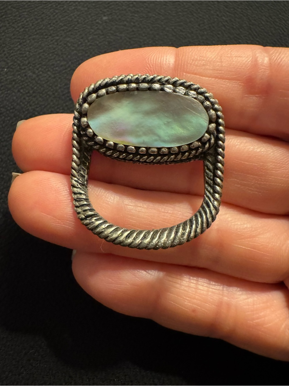 Vintage Abalone Shell Twisted Rope Frame Brooch